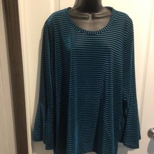Women’s Michael Kors Teal Velvet Stripe Bell Sleeve Blouse - Size 3X